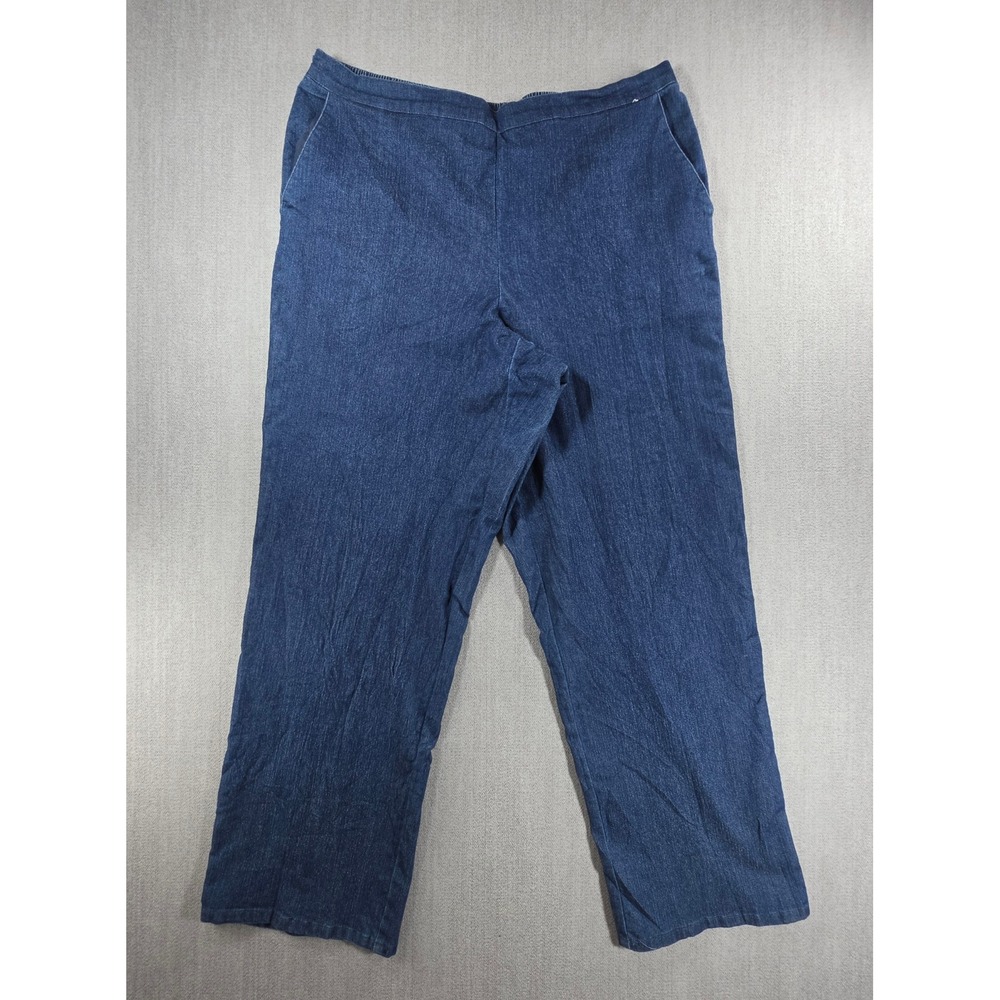 Alfred Dunner Pants Women 14 Blue Elastic Waist Denim Look Straight Leg Pocket